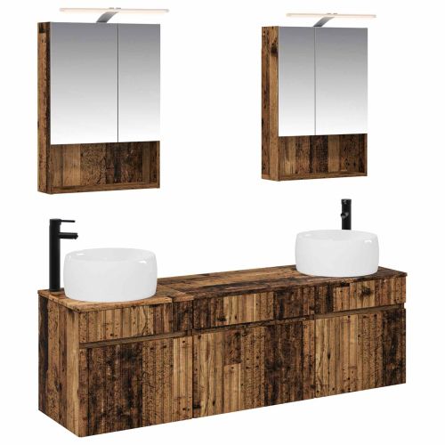Комплект шкафове за баня 5 pcs Старо дърво 50 x 14,5 x 70 см