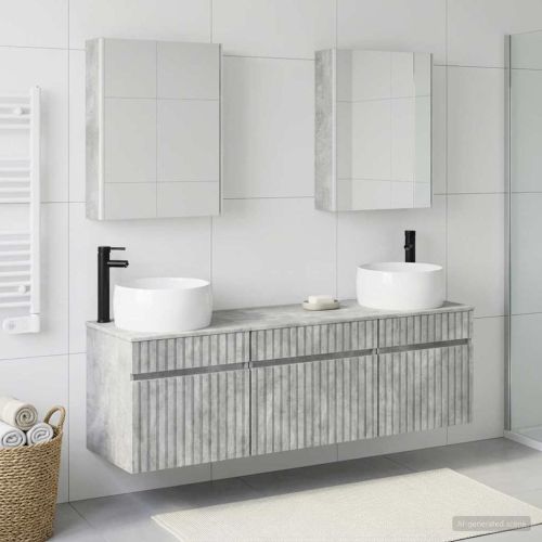 Комплект шкафове за баня 5 pcs Бетонно сиво 53 x 15,5 x 70 см