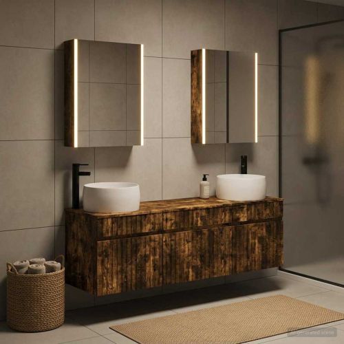 Комплект шкафове за баня 5 pcs Опушен дъб 53 x 15,5 x 70 см