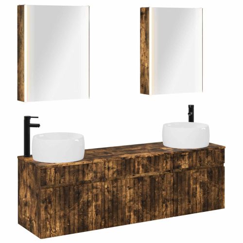 Комплект шкафове за баня 5 pcs Опушен дъб 53 x 15,5 x 70 см