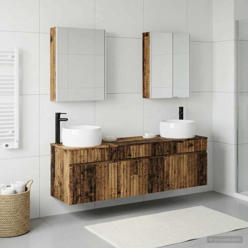 Комплект шкафове за баня 5 pcs Старо дърво 53 x 15,5 x 70 см