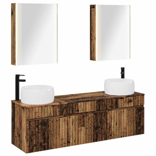 Комплект шкафове за баня 5 pcs Старо дърво 53 x 15,5 x 70 см