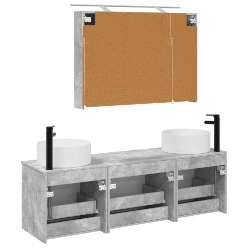 Комплект шкафове за баня 4 pcs Бетонно сиво 100 x 14,5 x 70 см