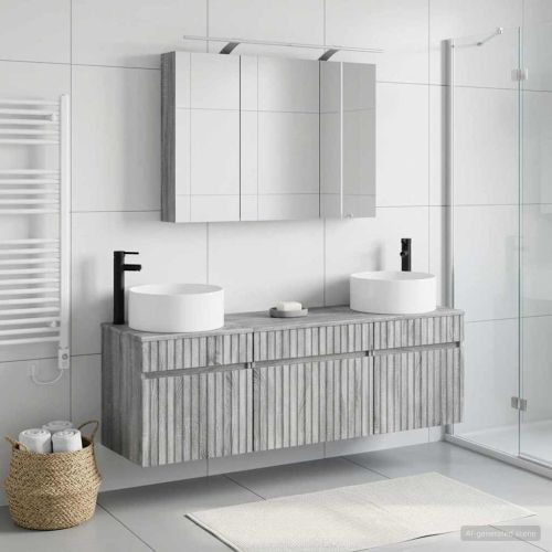 Комплект шкафове за баня 4 pcs Сив Сонома 100 x 14,5 x 70 см