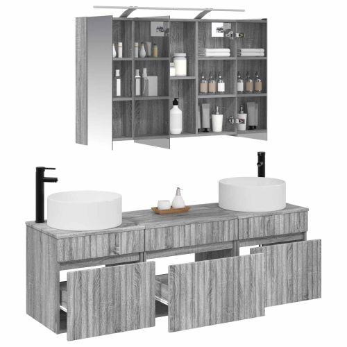 Комплект шкафове за баня 4 pcs Сив Сонома 100 x 14,5 x 70 см