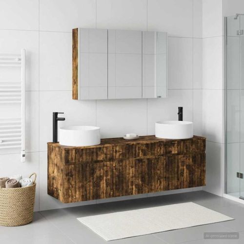 Комплект шкафове за баня 4 pcs Опушен дъб 103,5 x 15,5 x 70 см