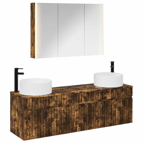 Комплект шкафове за баня 4 pcs Опушен дъб 103,5 x 15,5 x 70 см