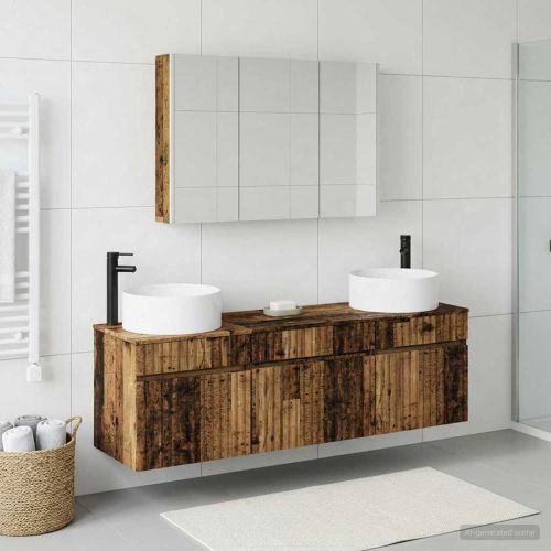 Комплект шкафове за баня 4 pcs Старо дърво 103,5 x 15,5 x 70 см