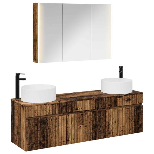 Комплект шкафове за баня 4 pcs Старо дърво 103,5 x 15,5 x 70 см