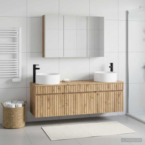 Комплект шкафове за баня 4 pcs Дъб артизан Инженерна дървесина