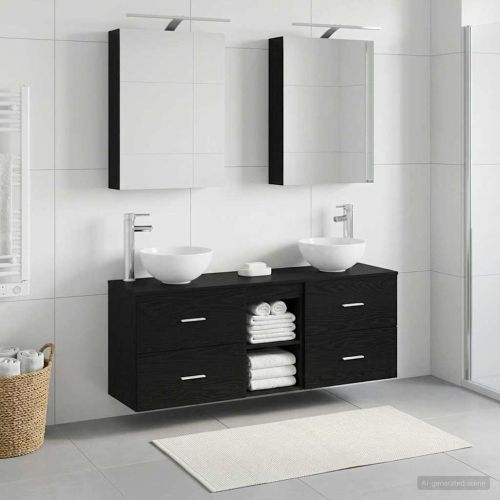 Комплект шкафове за баня 5 pcs Черен дъб 50 x 14,5 x 70 см
