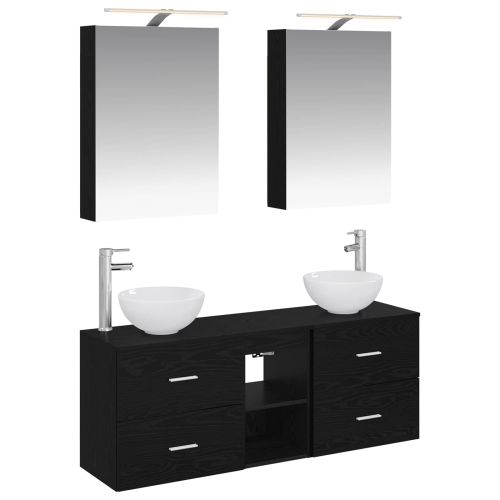 Комплект шкафове за баня 5 pcs Черен дъб 50 x 14,5 x 70 см