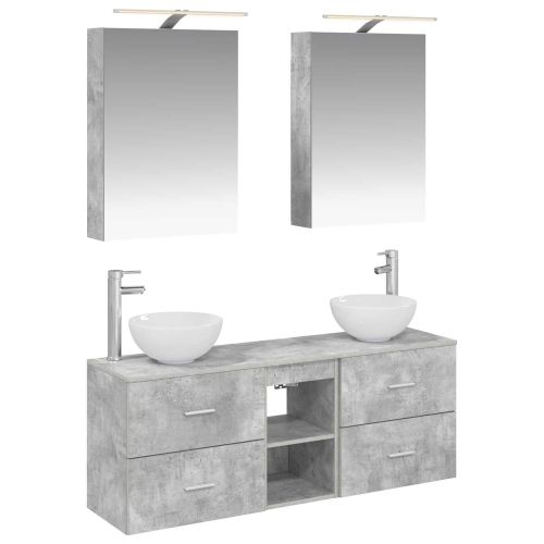 Комплект шкафове за баня 5 pcs Бетонно сиво 50 x 14,5 x 70 см