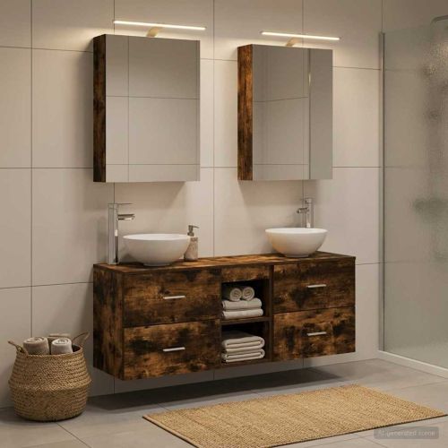 Комплект шкафове за баня 5 pcs Опушен дъб 50 x 14,5 x 70 см