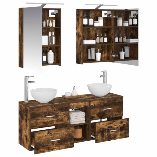 Комплект шкафове за баня 5 pcs Опушен дъб 50 x 14,5 x 70 см