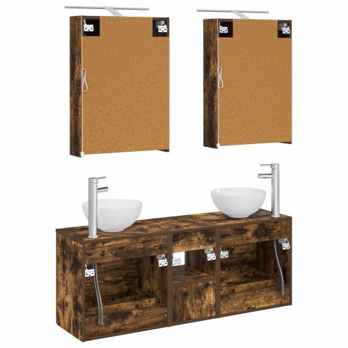 Комплект шкафове за баня 5 pcs Опушен дъб 50 x 14,5 x 70 см