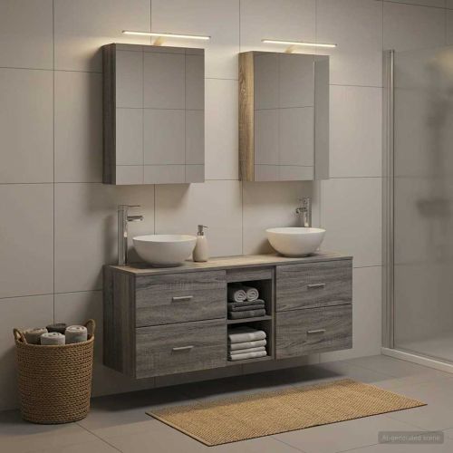 Комплект шкафове за баня 5 pcs Сив Сонома 50 x 14,5 x 70 см