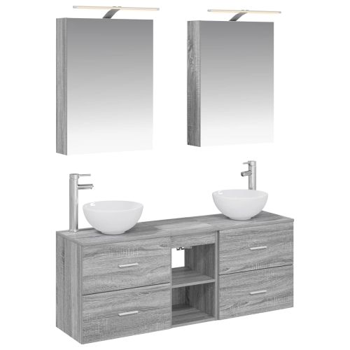 Комплект шкафове за баня 5 pcs Сив Сонома 50 x 14,5 x 70 см