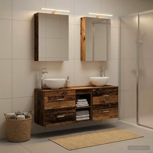 Комплект шкафове за баня 5 pcs Старо дърво 50 x 14,5 x 70 см