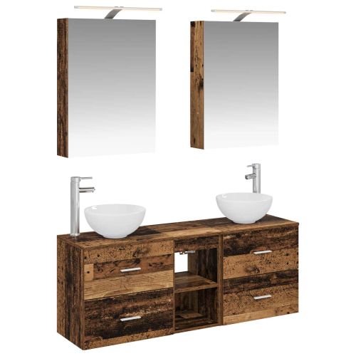 Комплект шкафове за баня 5 pcs Старо дърво 50 x 14,5 x 70 см