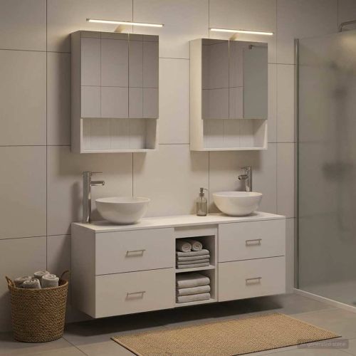 Комплект шкафове за баня 5 pcs Бяло 50 x 14,5 x 70 см