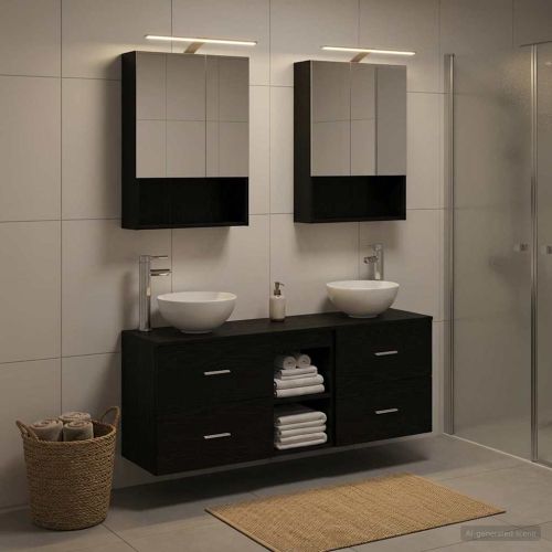 Комплект шкафове за баня 5 pcs Черен дъб 50 x 14,5 x 70 см