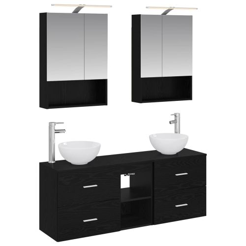 Комплект шкафове за баня 5 pcs Черен дъб 50 x 14,5 x 70 см
