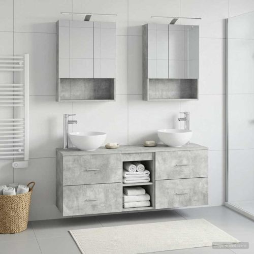Комплект шкафове за баня 5 pcs Бетонно сиво 50 x 14,5 x 70 см
