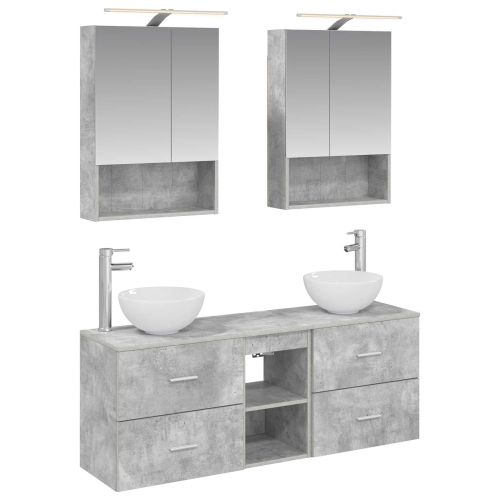 Комплект шкафове за баня 5 pcs Бетонно сиво 50 x 14,5 x 70 см