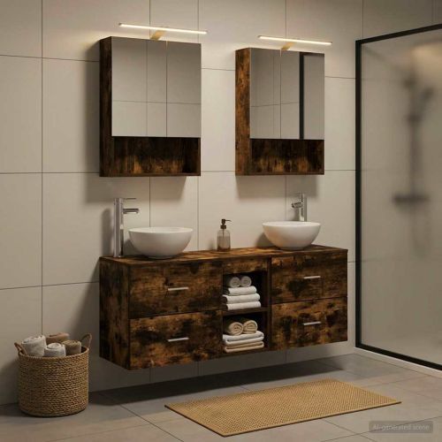 Комплект шкафове за баня 5 pcs Опушен дъб 50 x 14,5 x 70 см