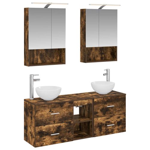 Комплект шкафове за баня 5 pcs Опушен дъб 50 x 14,5 x 70 см