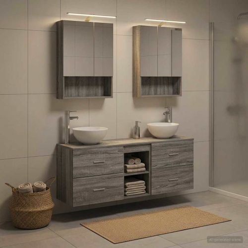 Комплект шкафове за баня 5 pcs Сив Сонома 50 x 14,5 x 70 см