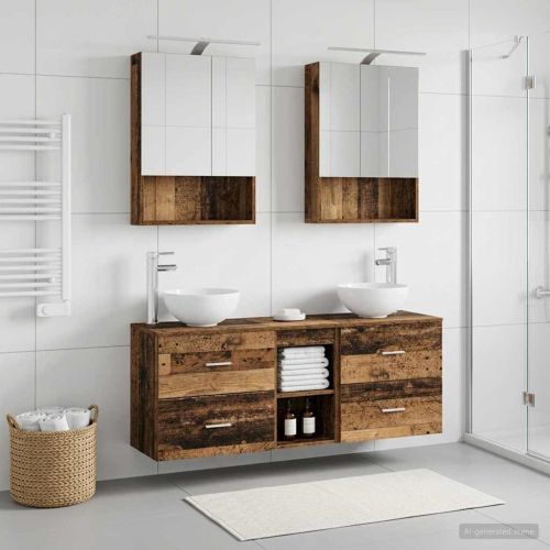 Комплект шкафове за баня 5 pcs Старо дърво 50 x 14,5 x 70 см