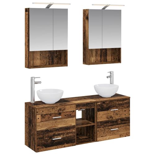 Комплект шкафове за баня 5 pcs Старо дърво 50 x 14,5 x 70 см