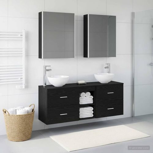 Комплект шкафове за баня 5 pcs Черен дъб 53 x 15,5 x 70 см