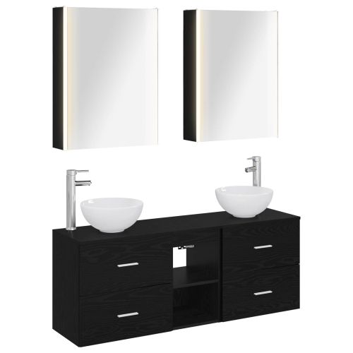 Комплект шкафове за баня 5 pcs Черен дъб 53 x 15,5 x 70 см