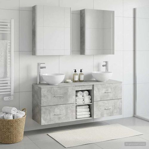 Комплект шкафове за баня 5 pcs Бетонно сиво 53 x 15,5 x 70 см