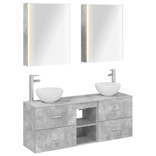 Комплект шкафове за баня 5 pcs Бетонно сиво 53 x 15,5 x 70 см