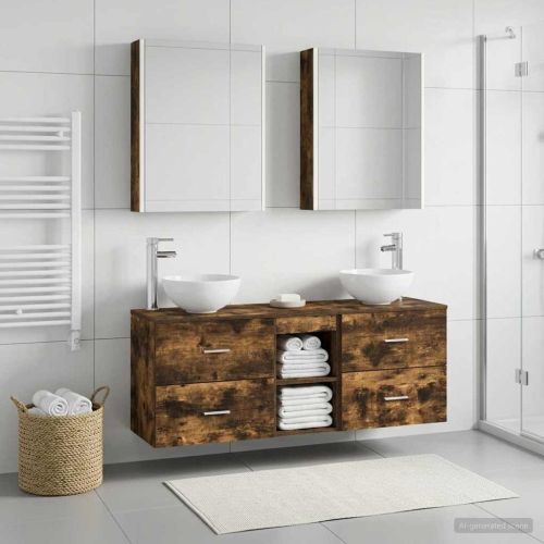 Комплект шкафове за баня 5 pcs Опушен дъб 53 x 15,5 x 70 см
