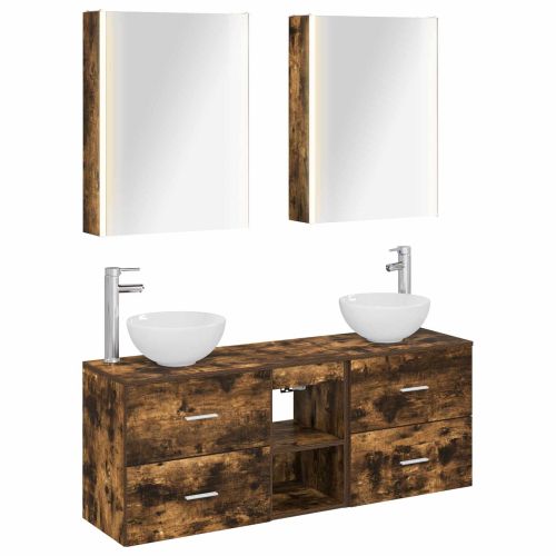 Комплект шкафове за баня 5 pcs Опушен дъб 53 x 15,5 x 70 см