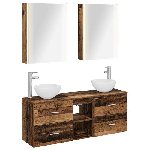 Комплект шкафове за баня 5 pcs Старо дърво 53 x 15,5 x 70 см