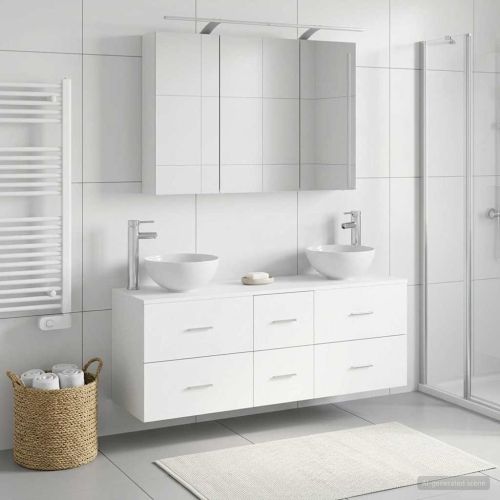 Комплект мебели за баня 4 pcs Бяло Инженерна дървесина и стъкло