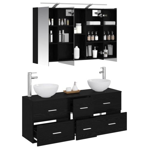 Комплект мебели за баня 4 pcs Черен дъб