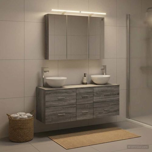 Комплект мебели за баня 4 pcs Сив Сонома