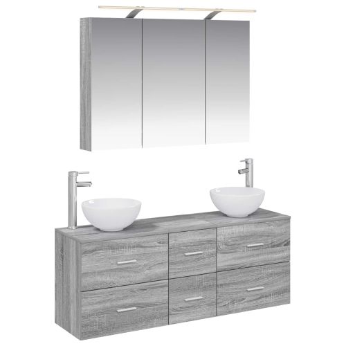 Комплект мебели за баня 4 pcs Сив Сонома
