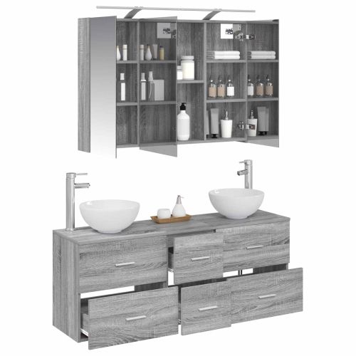 Комплект мебели за баня 4 pcs Сив Сонома