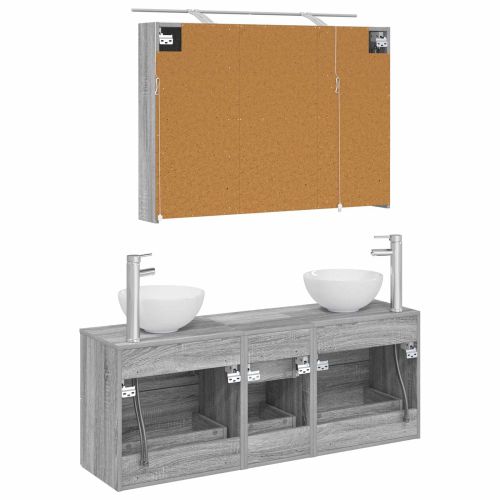 Комплект мебели за баня 4 pcs Сив Сонома