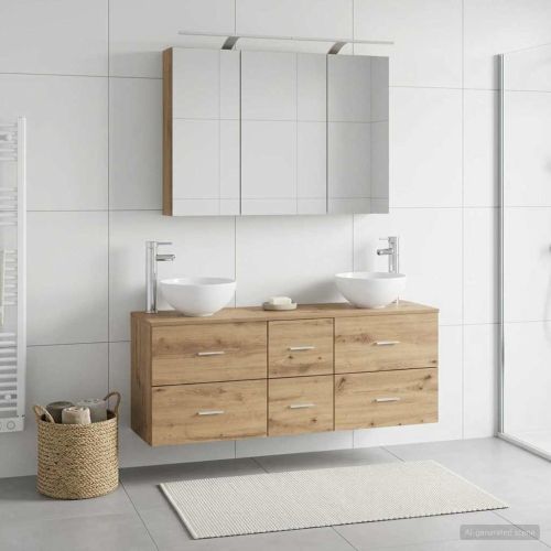 Комплект мебели за баня 4 pcs Дъб артизан