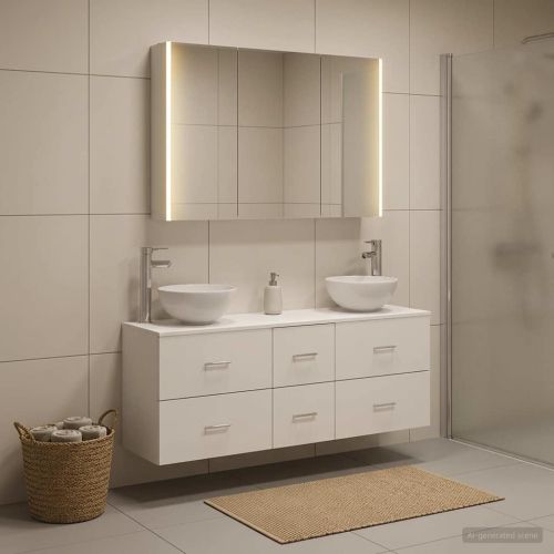Комплект мебели за баня 4 pcs Бяло Инженерна дървесина и стъкло