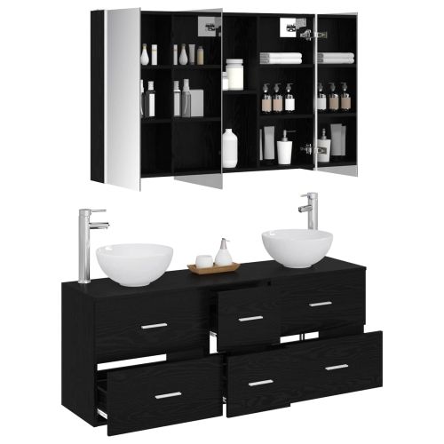Комплект мебели за баня 4 pcs Черен дъб